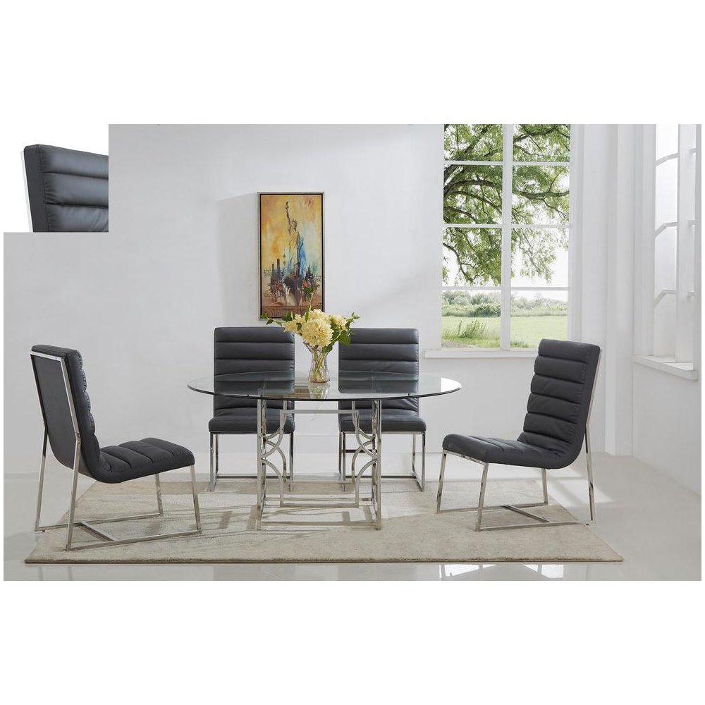 Best Master Alexis 54" Stainless Steel and Glass Round Dining Table in Silver