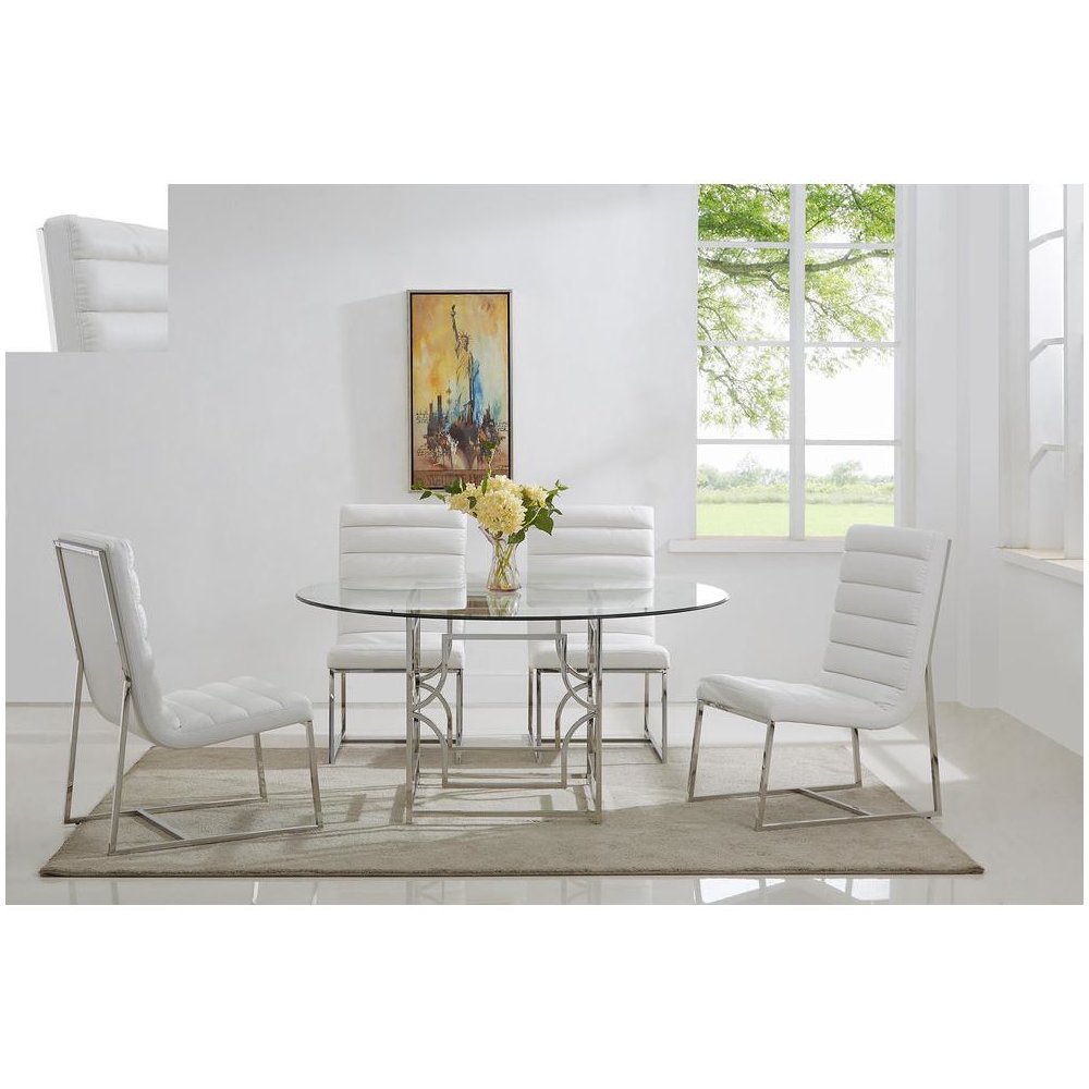 Best Master Alexis 60" Stainless Steel and Glass Round Dining Table in Silver