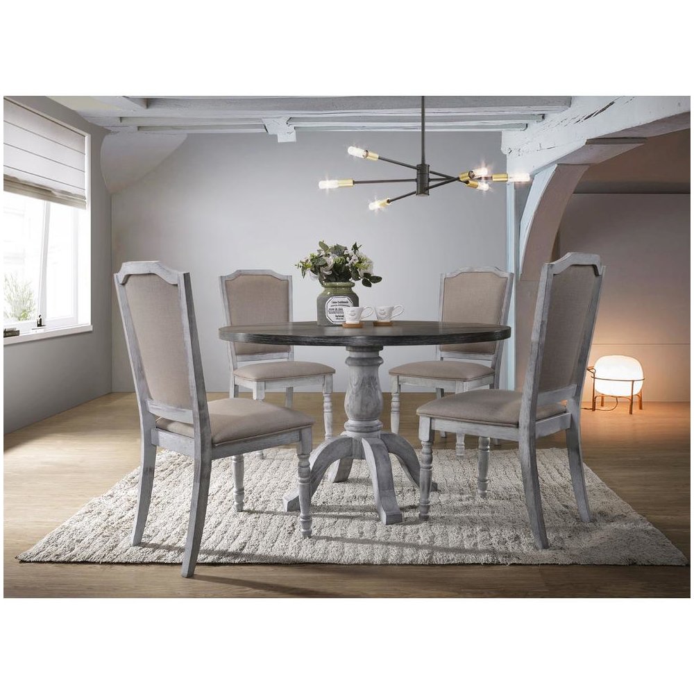 Best Master Farmhouse Style Wood Round Dining Table in Weathered Gray