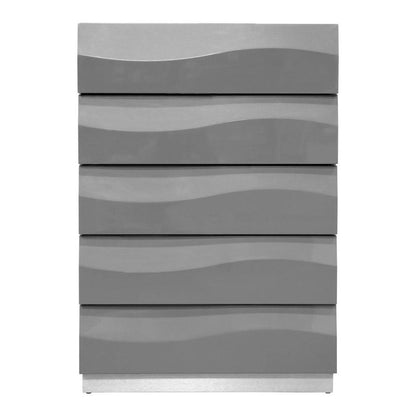 Best Master Leon 5-Drawer Poplar Wood Bedroom Chest in Gray High Gloss