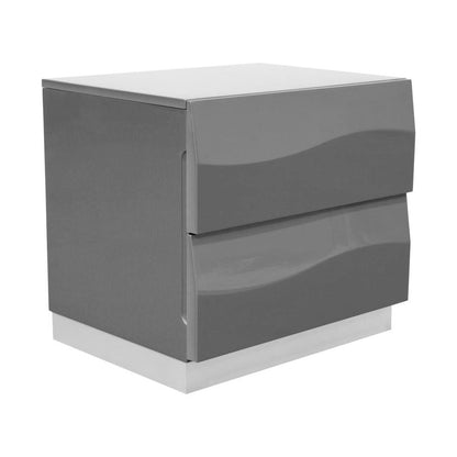 Best Master Leon 2-Drawer Poplar Wood Bedroom Nightstand in Gray High Gloss