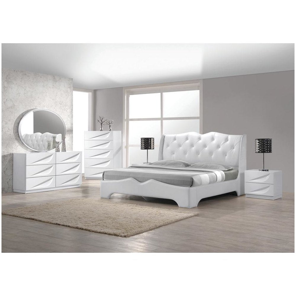 Best Master Madrid Leather- Like Fabric Queen Platform Bed in Off White