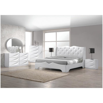 Best Master Madrid Leather- Like Fabric Queen Platform Bed in Off White
