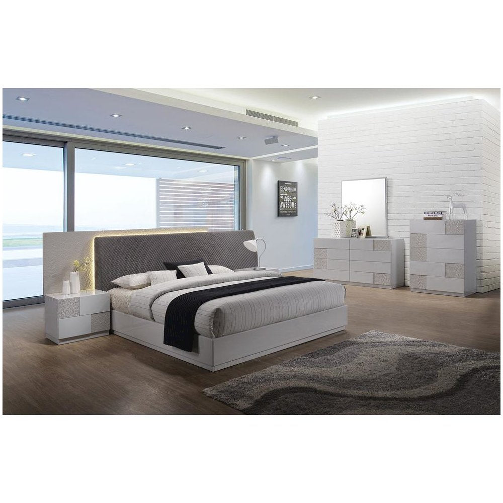 Best Master Naple Poplar Wood East King Platform Bed in Gray/Silver Line