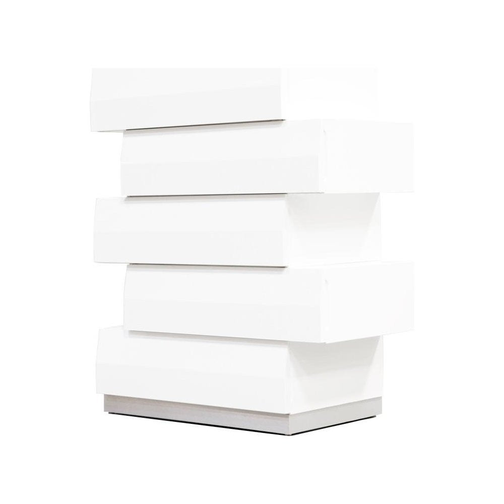 Best Master Spain 5-Drawer Poplar Wood Bedroom Chest in White/Silver Base