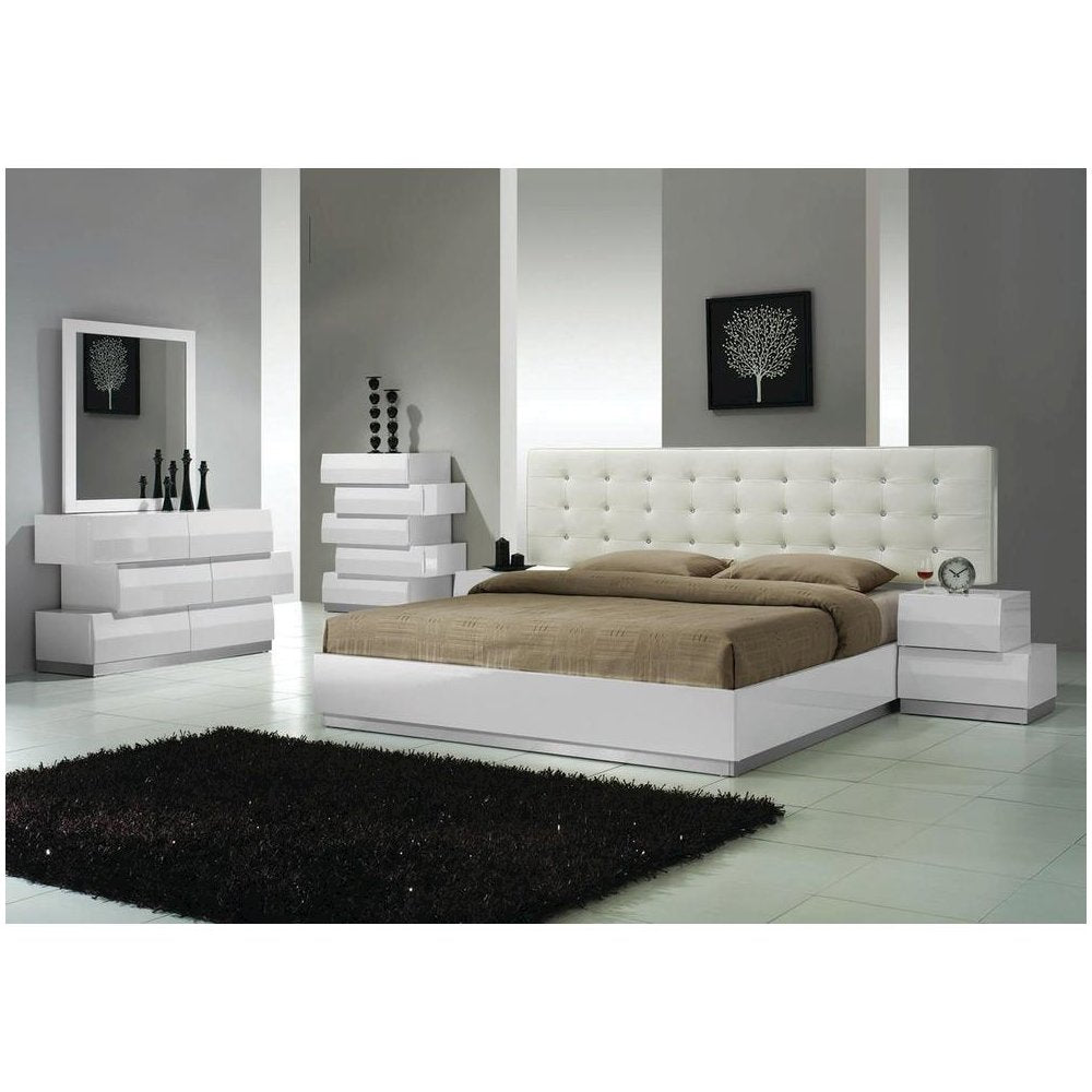 Best Master Spain 5-Drawer Poplar Wood Bedroom Chest in White/Silver Base