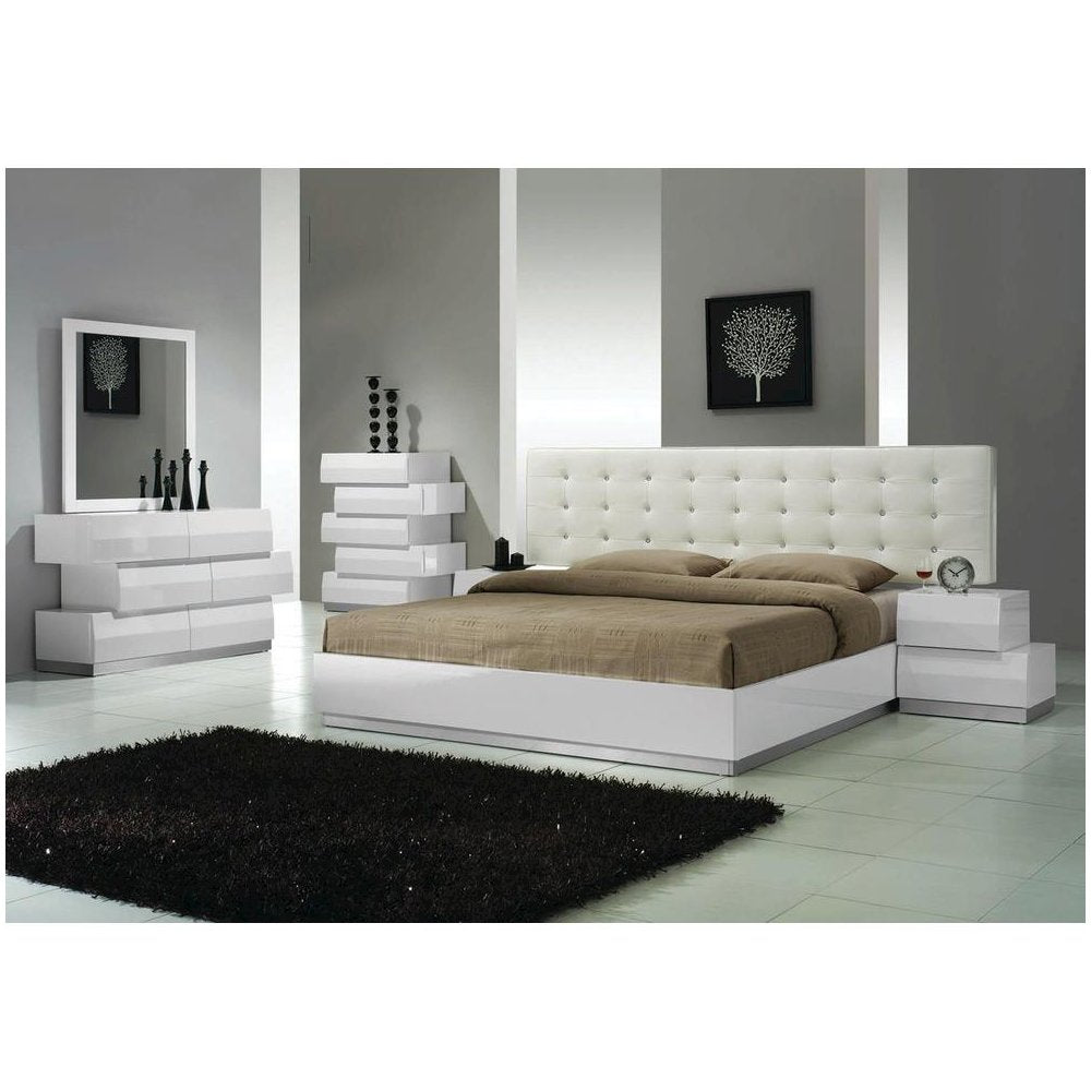Best Master Spain 5-Piece Engineered Wood Cal King Bedroom Set in White Gloss