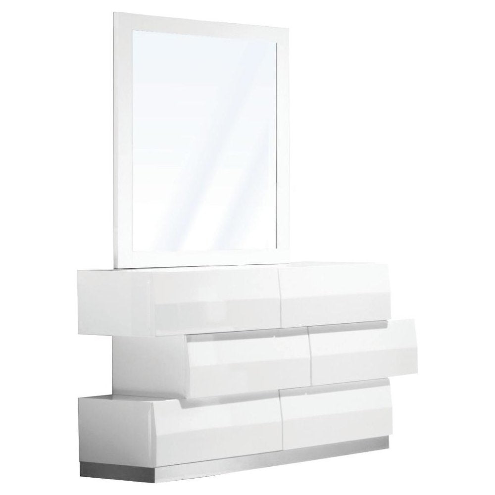Best Master Spain 2-Piece Poplar Wood Dresser and Mirror Set - White/Silver Base