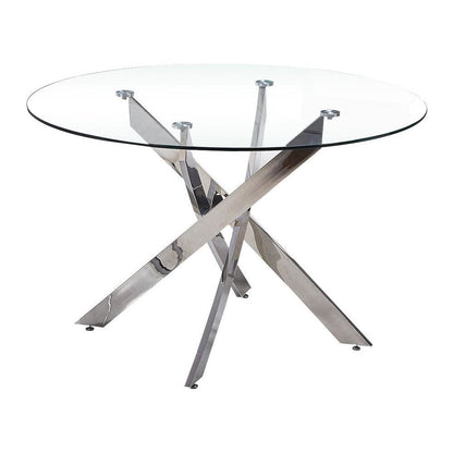 Best Master Alison Modern Round Glass Dining Table in Chrome
