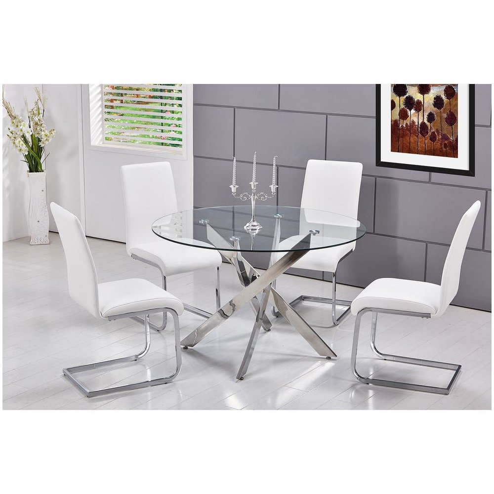 Best Master Alison Modern Round Glass Dining Table in Chrome