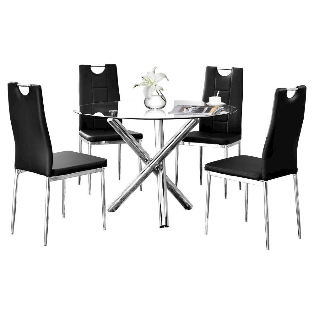 Best Master Beverly 5-Piece Faux Leather Round Glass Dinette Set - Black