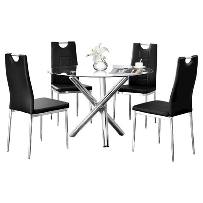 Best Master Beverly 5-Piece Faux Leather Round Glass Dinette Set - Black