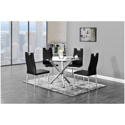 Best Master Beverly 5-Piece Faux Leather Round Glass Dinette Set - Black