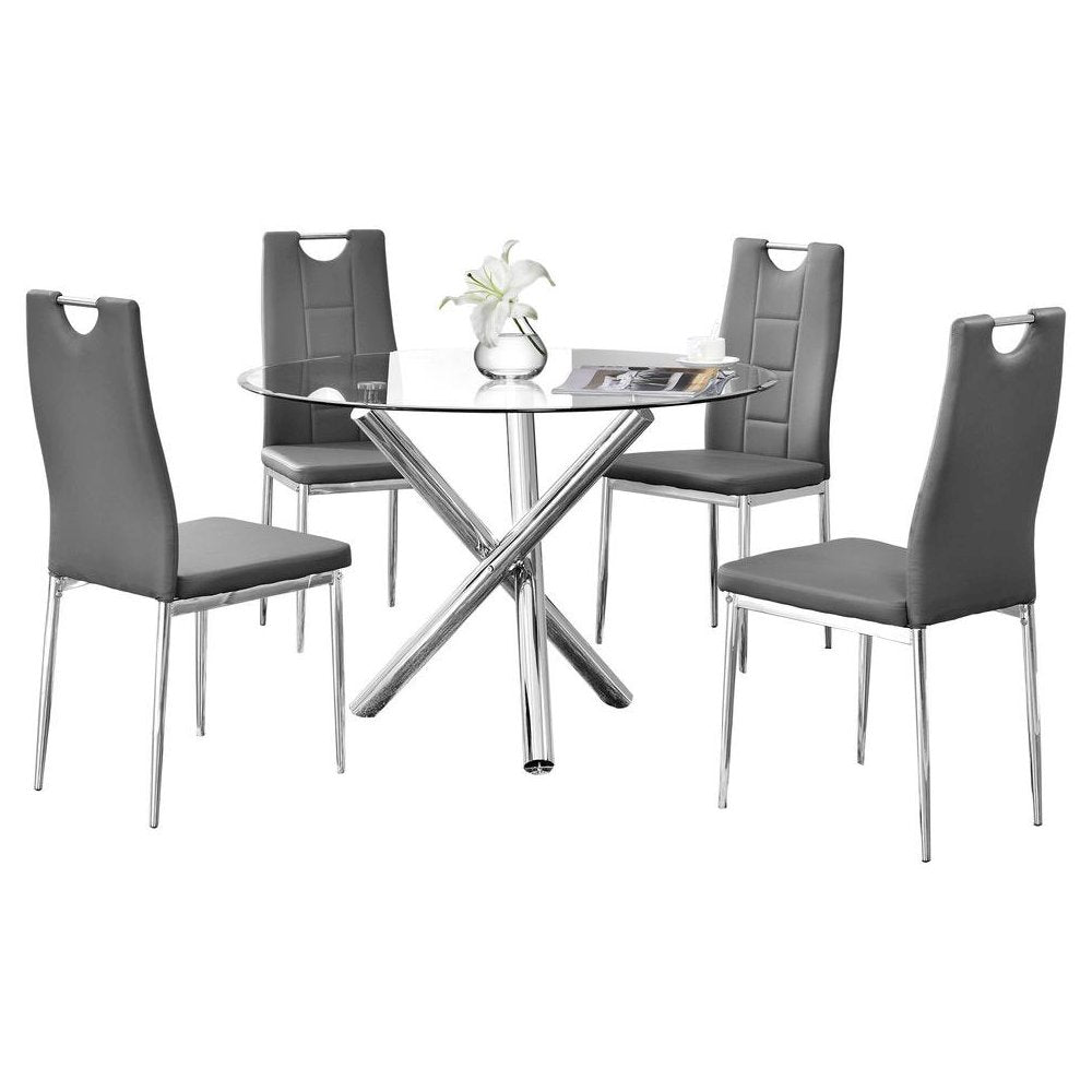 Best Master Beverly 5-Piece Faux Leather Round Glass Dinette Set - Gray