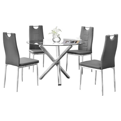 Best Master Beverly 5-Piece Faux Leather Round Glass Dinette Set - Gray