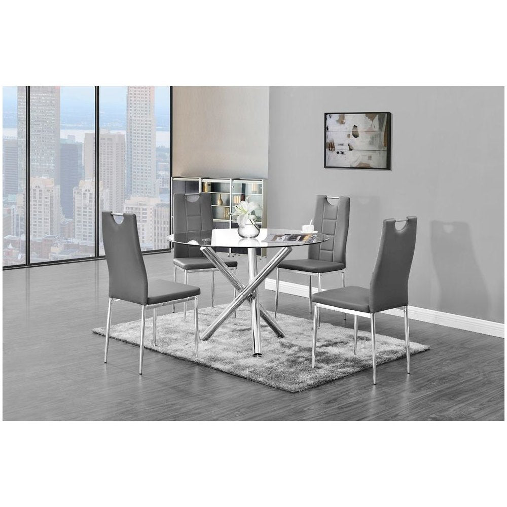 Best Master Beverly 5-Piece Faux Leather Round Glass Dinette Set - Gray