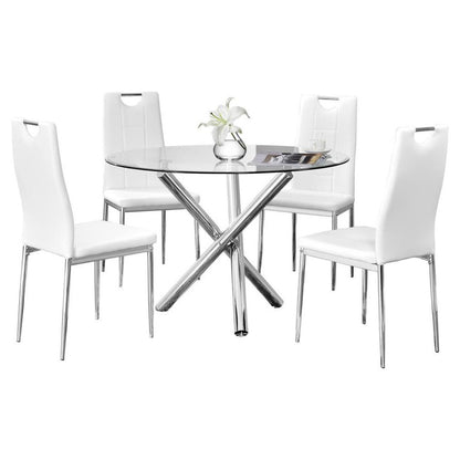 Best Master Beverly 5-Piece Faux Leather Round Glass Dinette Set - White