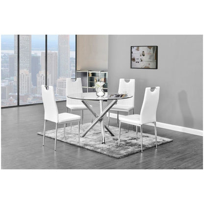 Best Master Beverly 5-Piece Faux Leather Round Glass Dinette Set - White