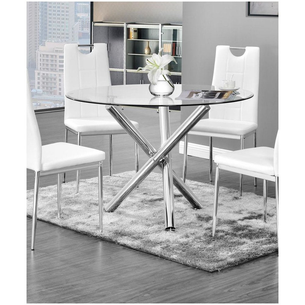 Best Master Beverly 43" Round Glass w/Stainless Steel Legs Dining Table - Silver