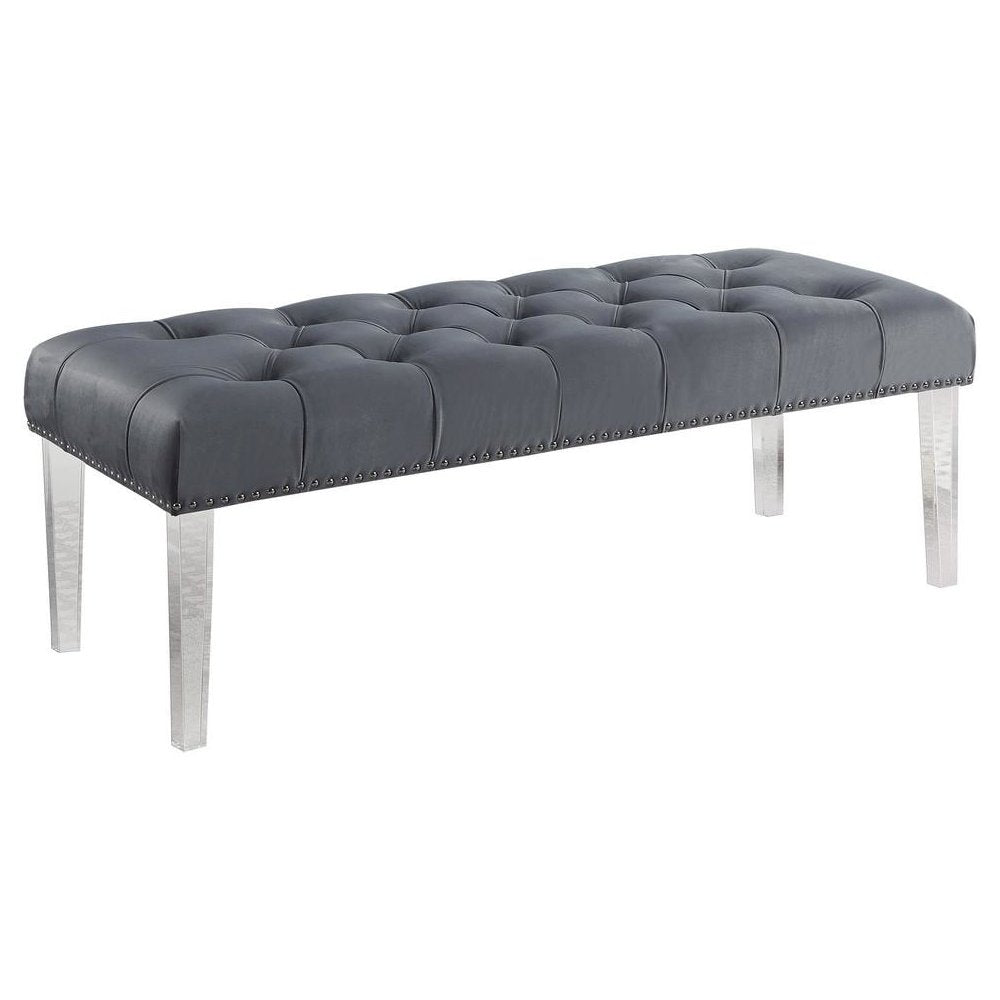 Suede Upholstered Tufted Bench With Acrylic Legs