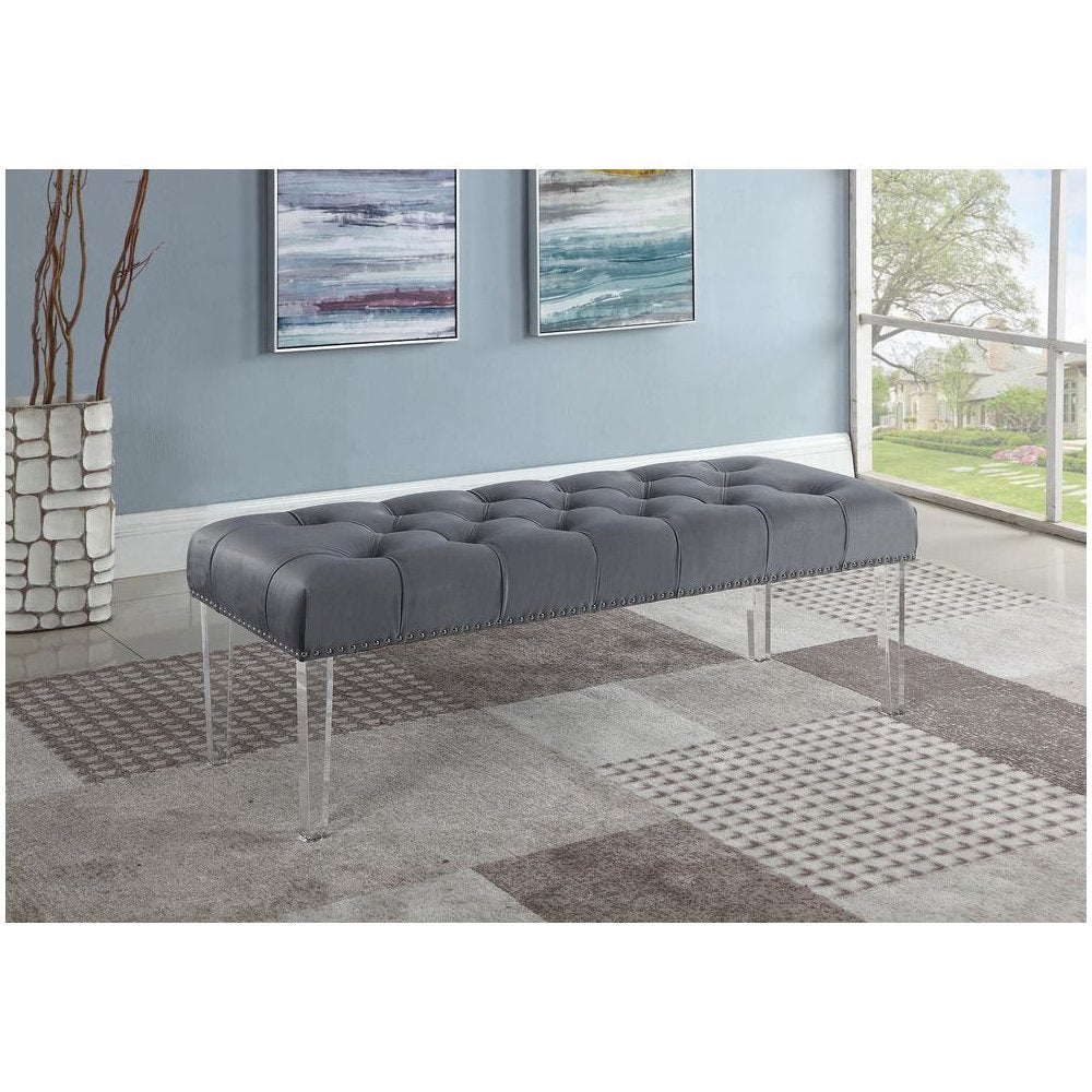 Suede Upholstered Tufted Bench With Acrylic Legs