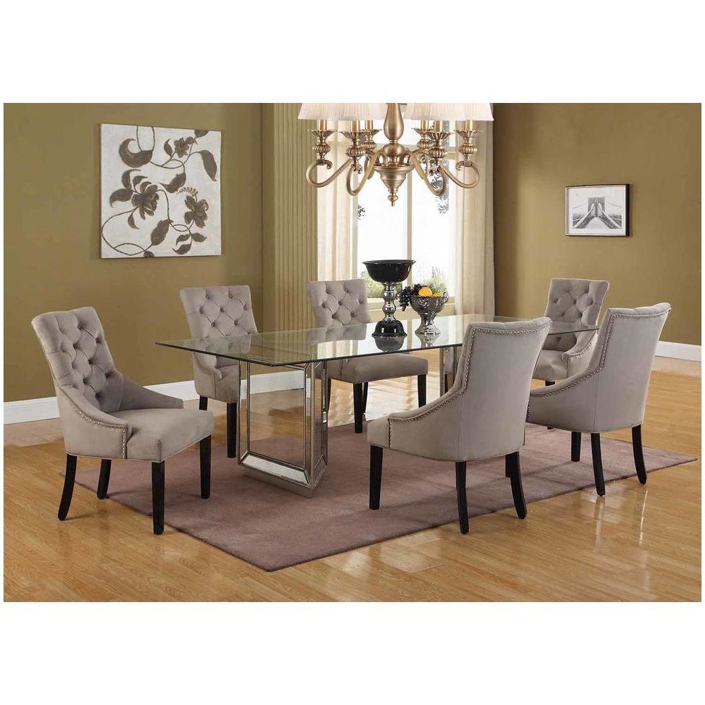 Best Master Nicolette 96" Solid Wood Dining Table in Mirrored Silver