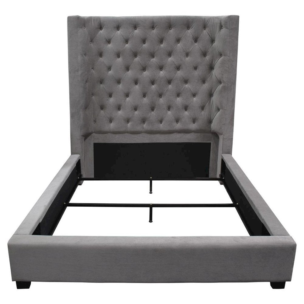Best Master Jamie Velvet Upholstered Tower High Profile Cal King Bed in Gray