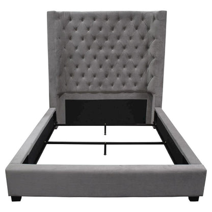 Best Master Jamie Velvet Upholstered Tower High Profile Cal King Bed in Gray
