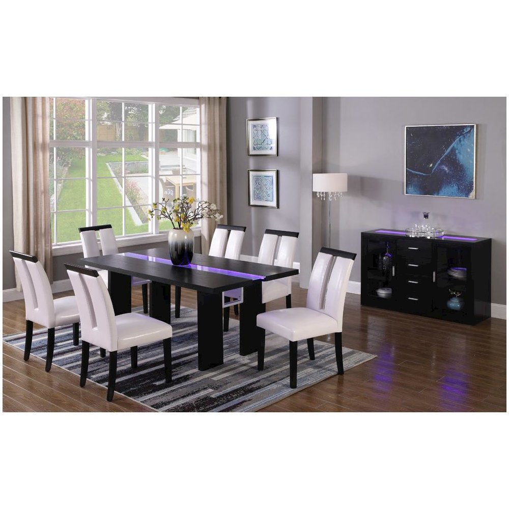 Best Master Zendaya Solid Wood Dining Table in Black Wood with LED Lights