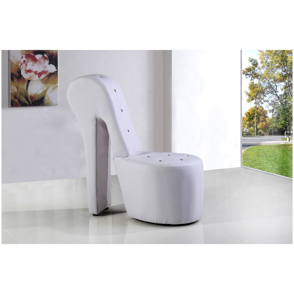 Best Master High Heel Faux Leather Crystal Studs Shoe Chair in White