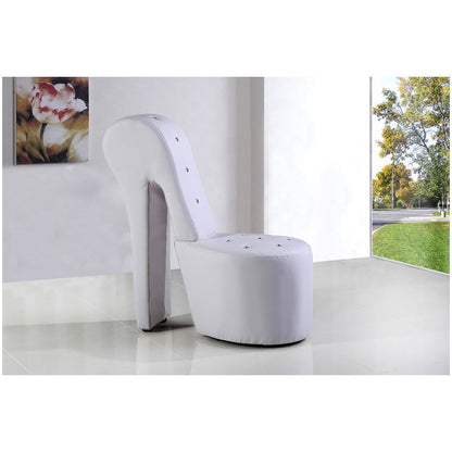 Best Master High Heel Faux Leather Crystal Studs Shoe Chair in White