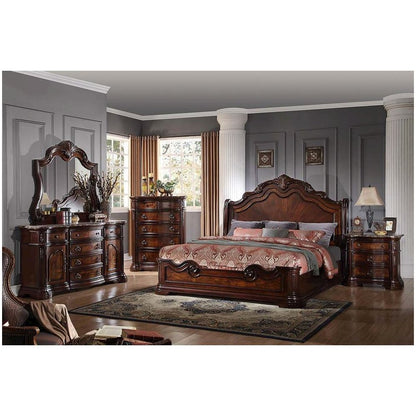 Barney 5-Piece Traditional Walnut With Marble Bedroom Set