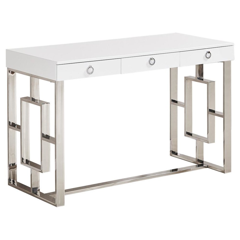 Best Master Brooks 3-Drawer Wood and Stainless Steel Frame Writing Desk - Silver