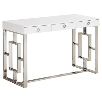 Best Master Brooks 3-Drawer Wood and Stainless Steel Frame Writing Desk - Silver
