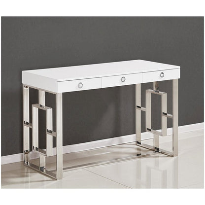 Best Master Brooks 3-Drawer Wood and Stainless Steel Frame Writing Desk - Silver