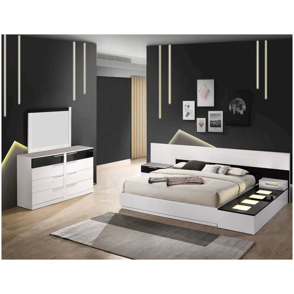 Bahamas 6-Pc East King Platform Bedroom Set w/Module Platform Stand-White/Black