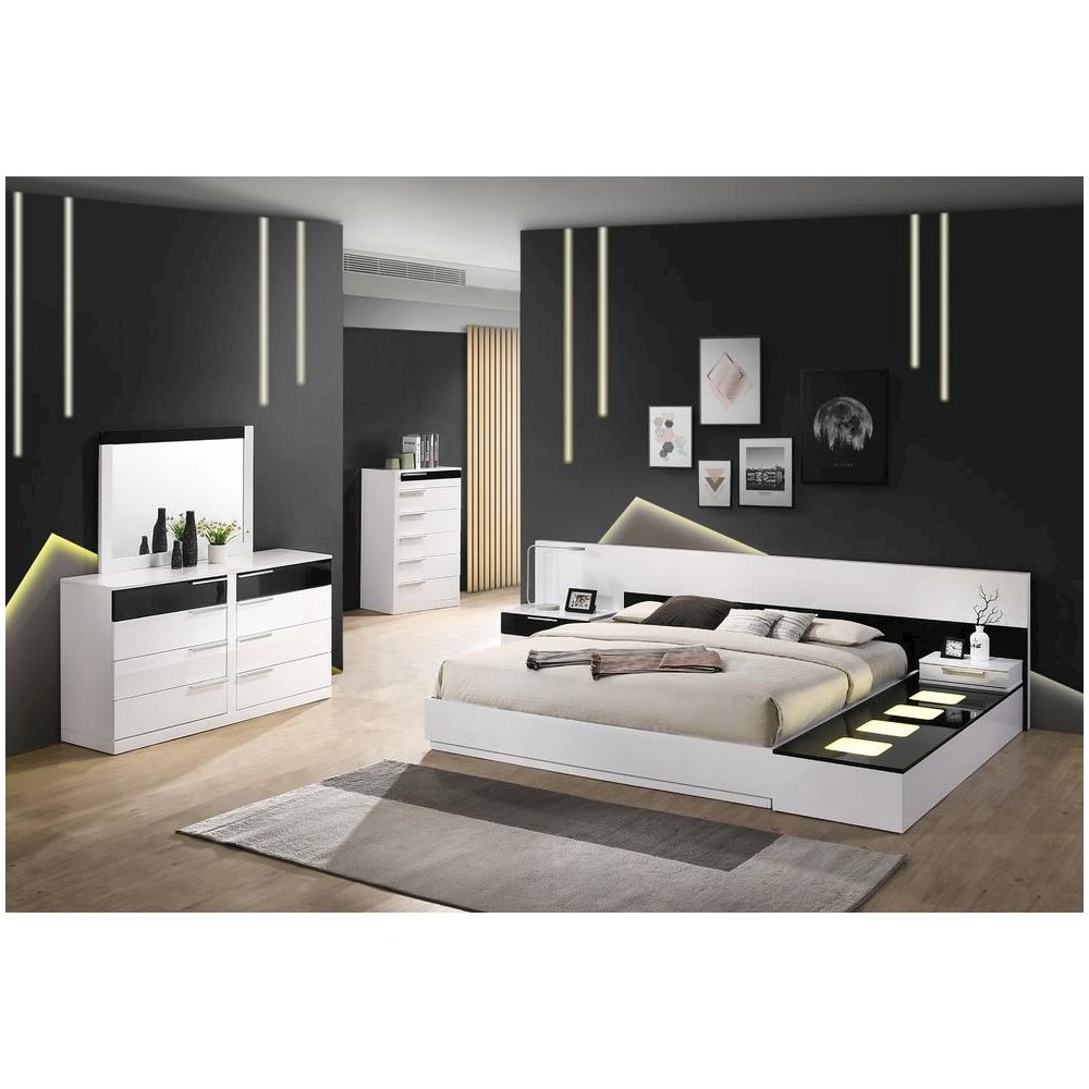 Best Master Bahamas Poplar Wood Eastern King Platform Bed in Black/White