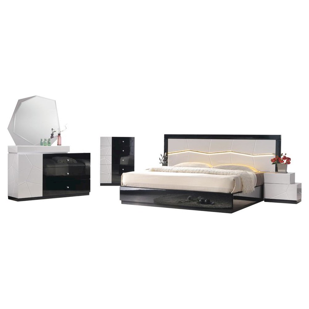 Best Master Poplar Wood Cal King Platfrom Bed With LED Light in White/Black