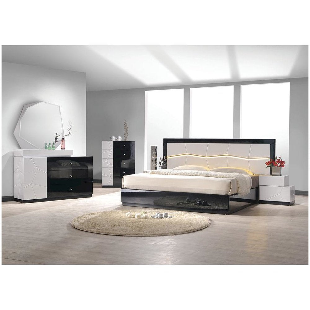 Best Master Poplar Wood Cal King Platfrom Bed With LED Light in White/Black