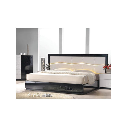 Best Master Poplar Wood Cal King Platfrom Bed With LED Light in White/Black