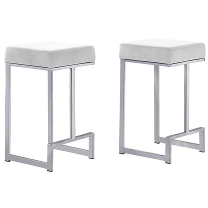 Dorrington Velvet Backless Counter Height Stool in White/Silver (Set of 2)