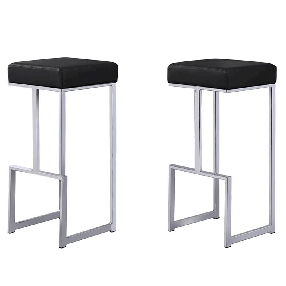Dorrington Modern Faux Leather Backless Bar Stool in Black/Silver (Set of 2)