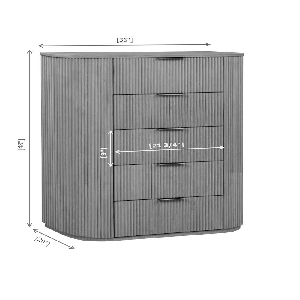 30" Wide Modern Fluted 3-Drawer Nightstand Mid Century, Light Oak