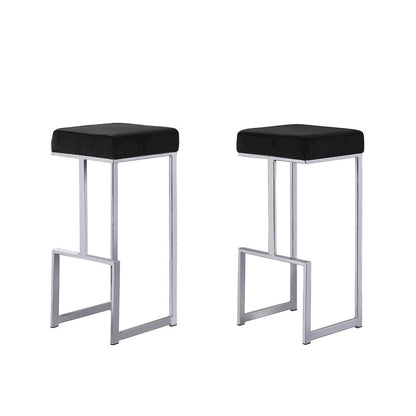 Dorrington Modern Velvet Backless Bar Stool in Black/Silver (Set of 2)