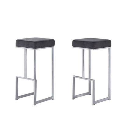 Dorrington Modern Velvet Backless Bar Stool in Gray/Silver (Set of 2)