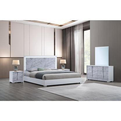 5-PC King Set, LED Bed with Dual Side Buttons, Dresser, Mirror, 2 Nightstands