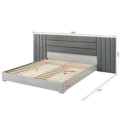 83" Eastern King Bed Frame, Fabric Channel Tufted Headboard
