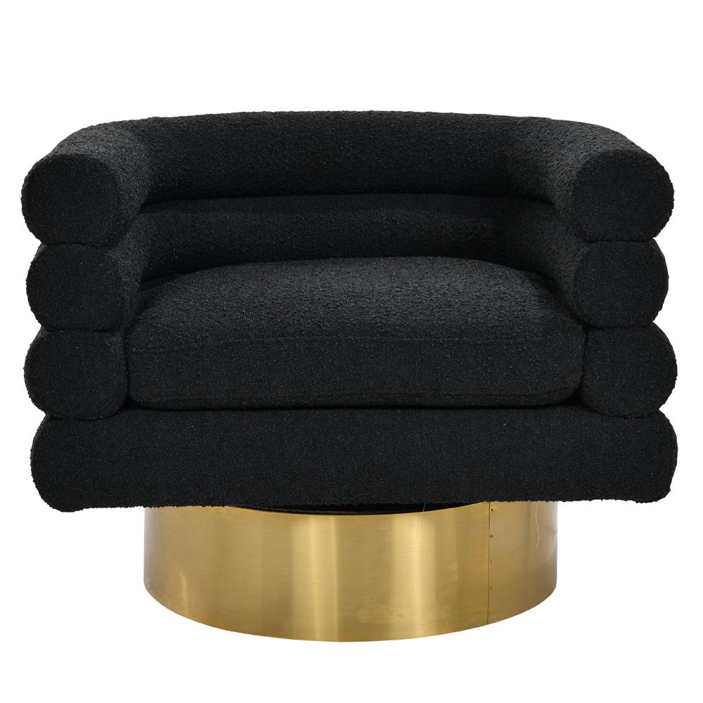 Sophos Black Boucle Fabric with Gold Base Swivel Accent Chair