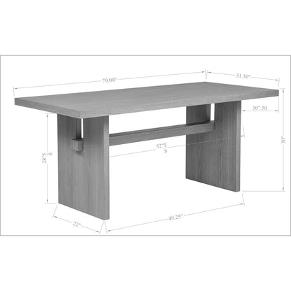 70" Rectangular Dining Table Mid Century Modern Natural Ash Veneer Wood Top