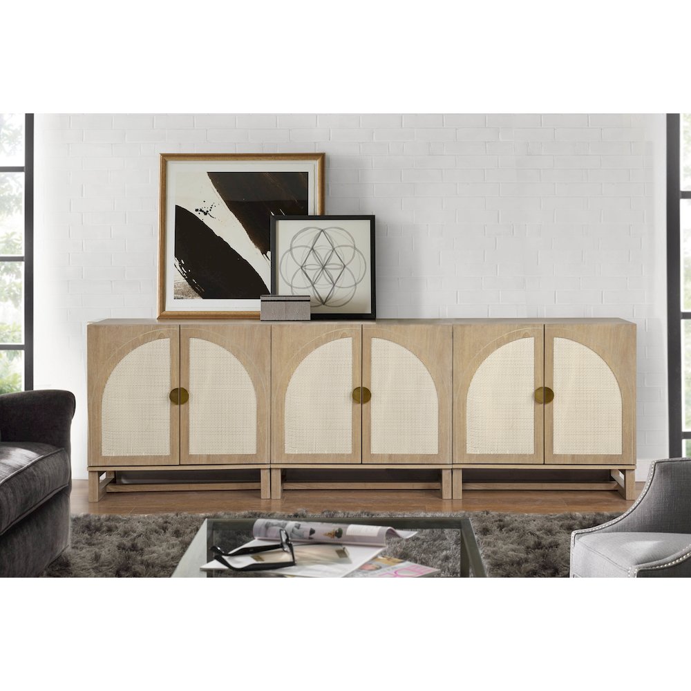 31" Wide 2-Door Accent Cabinet Natural Oak Wood Finish Boho Modern Sideboard